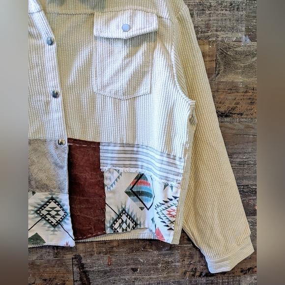 NWT Handcrafted Original Design Multi Aztec Patterned Soft Cordoroy Shacket - Picture 11 of 12